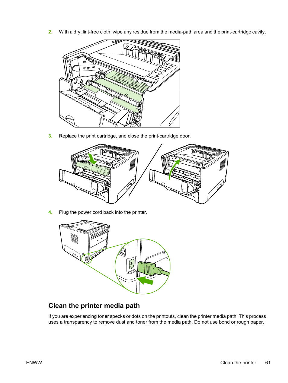 Clean the printer media path | HP LaserJet P2015 User Manual | Page 71 / 158