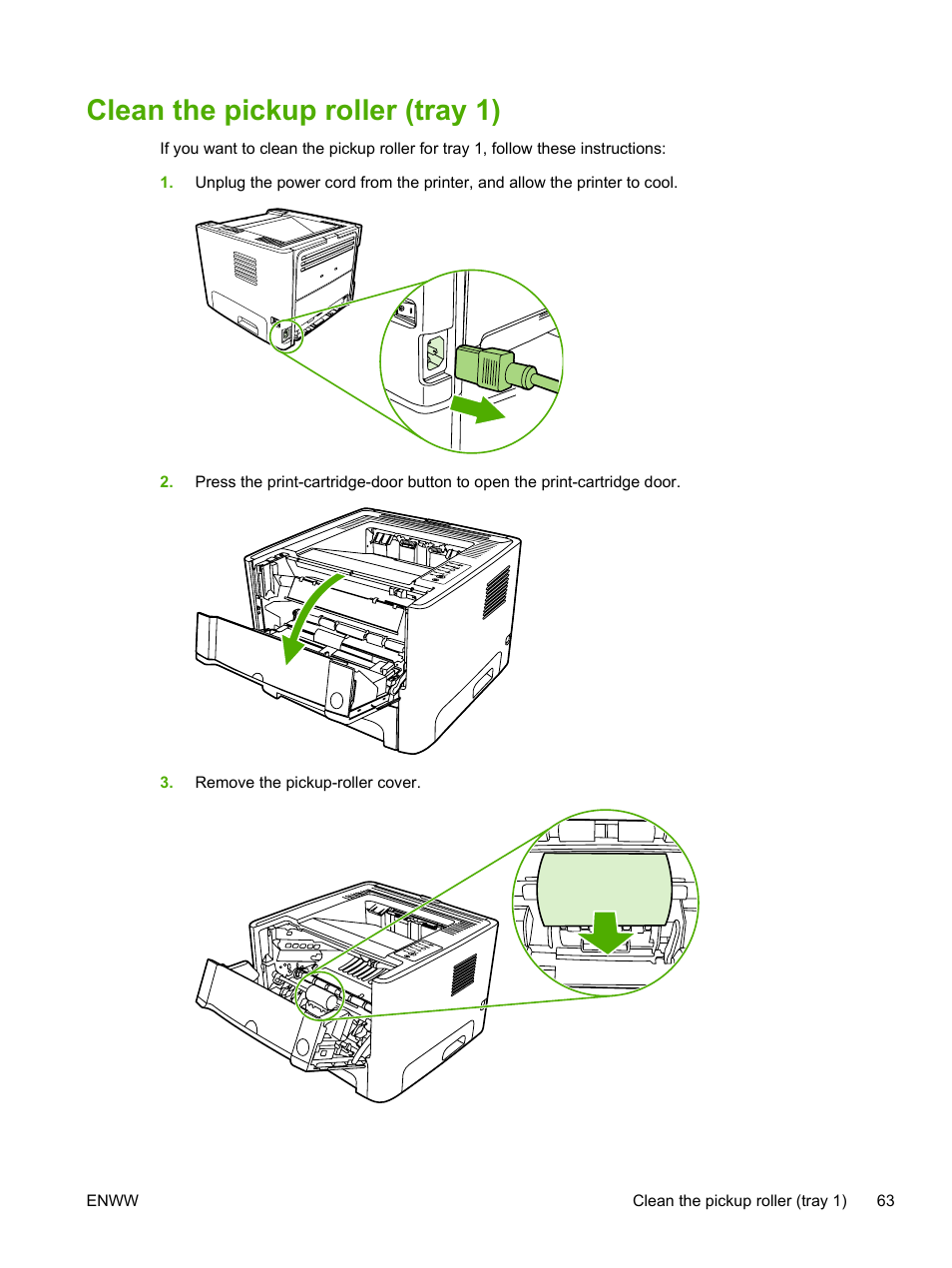 Clean the pickup roller (tray 1) | HP LaserJet P2015 User Manual | Page 73 / 158