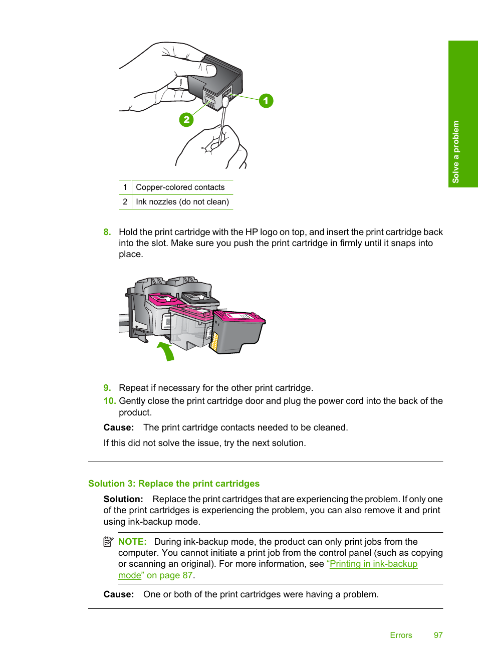 Solution 3: replace the print cartridges | HP Deskjet F4480 User Manual | Page 100 / 113