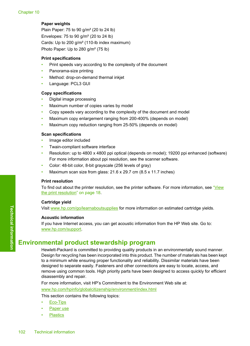 Environmental product stewardship program | HP Deskjet F4480 User Manual | Page 105 / 113