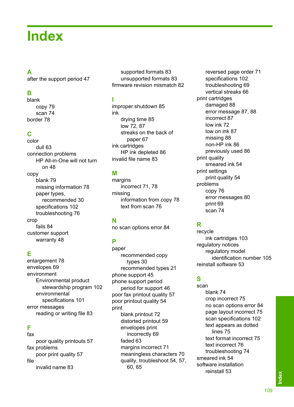 Index | HP Deskjet F4480 User Manual | Page 112 / 113