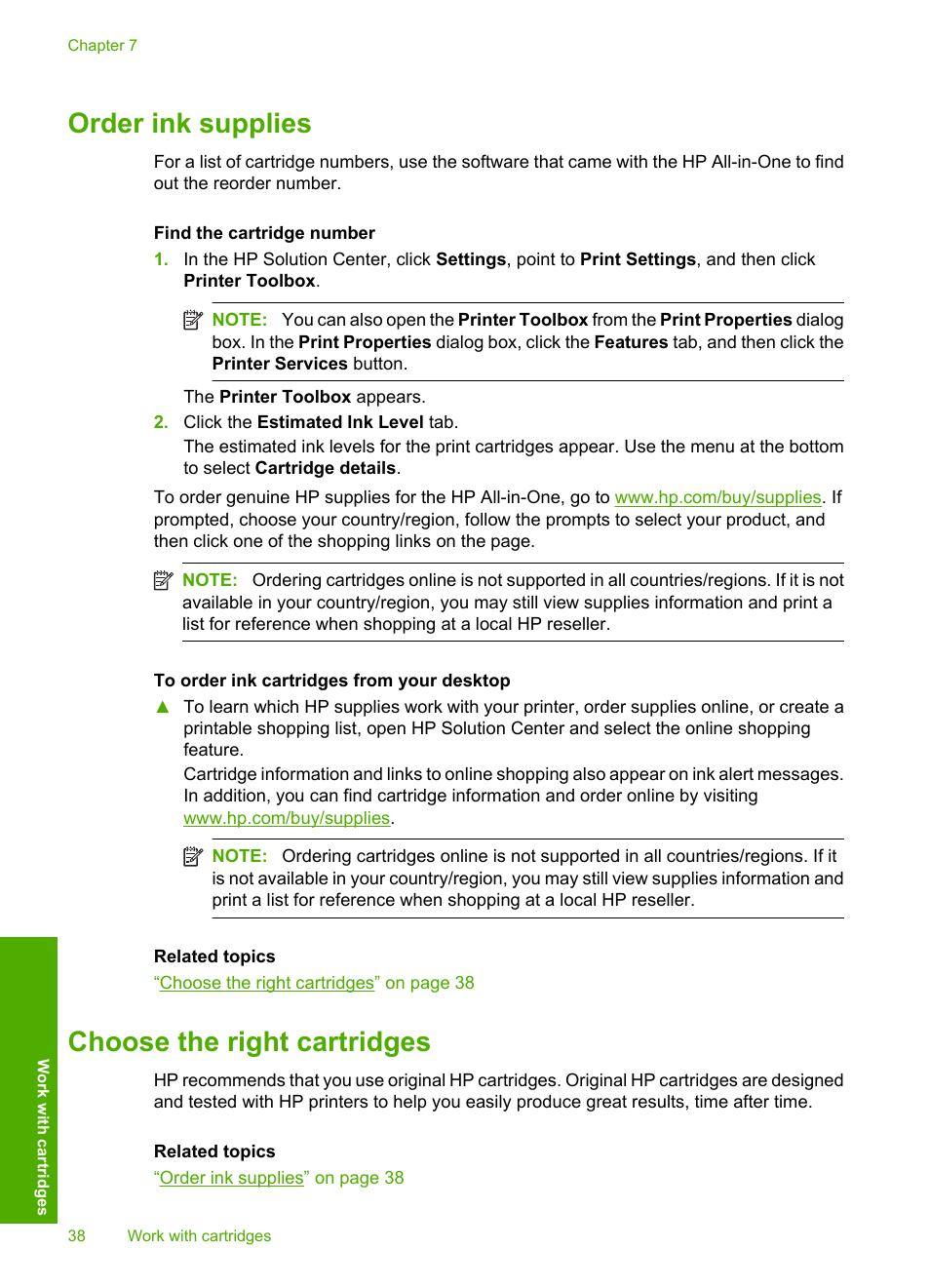 Order ink supplies, Choose the right cartridges | HP Deskjet F4480 User Manual | Page 41 / 113