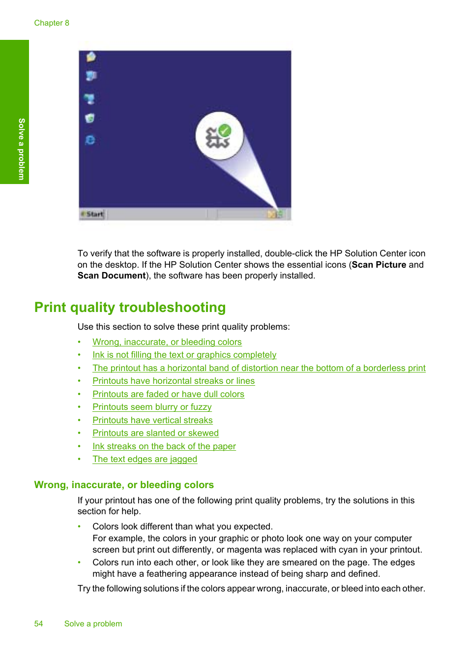 Print quality troubleshooting, Wrong, inaccurate, or bleeding colors | HP Deskjet F4480 User Manual | Page 57 / 113