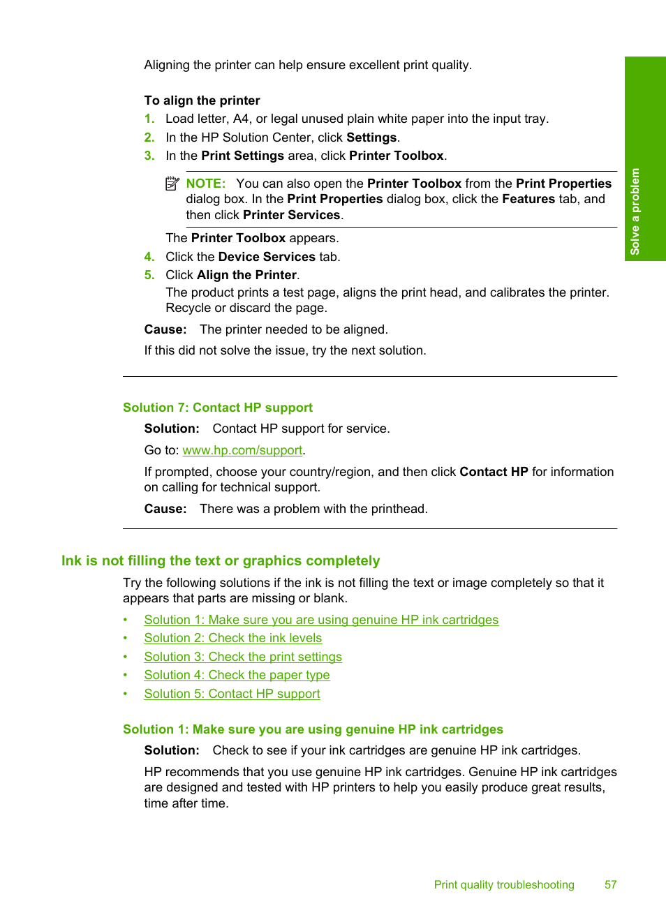 Ink is not filling the text or graphics completely, Solution 7: contact hp support | HP Deskjet F4480 User Manual | Page 60 / 113