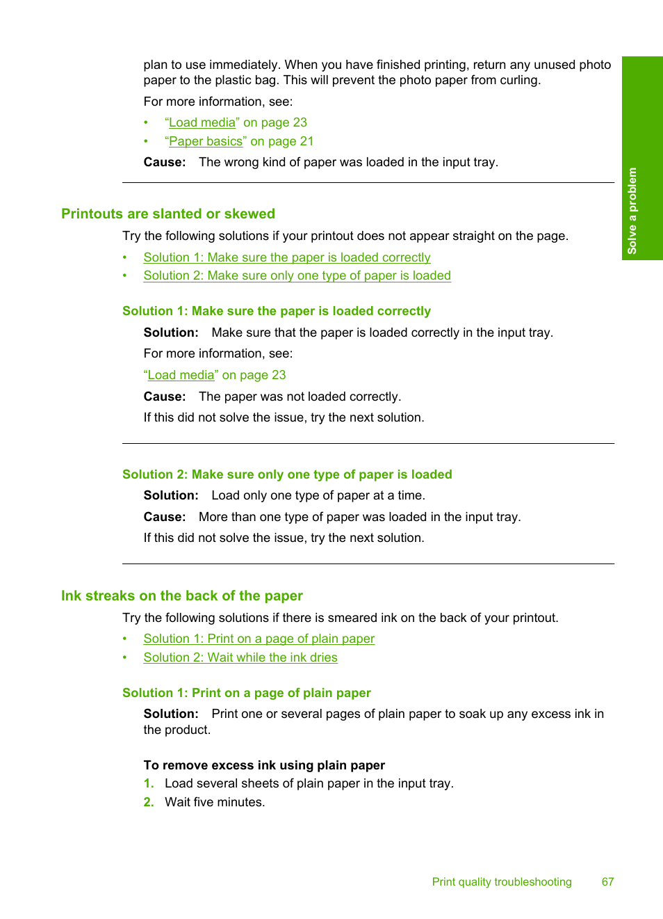 Printouts are slanted or skewed, Ink streaks on the back of the paper | HP Deskjet F4480 User Manual | Page 70 / 113