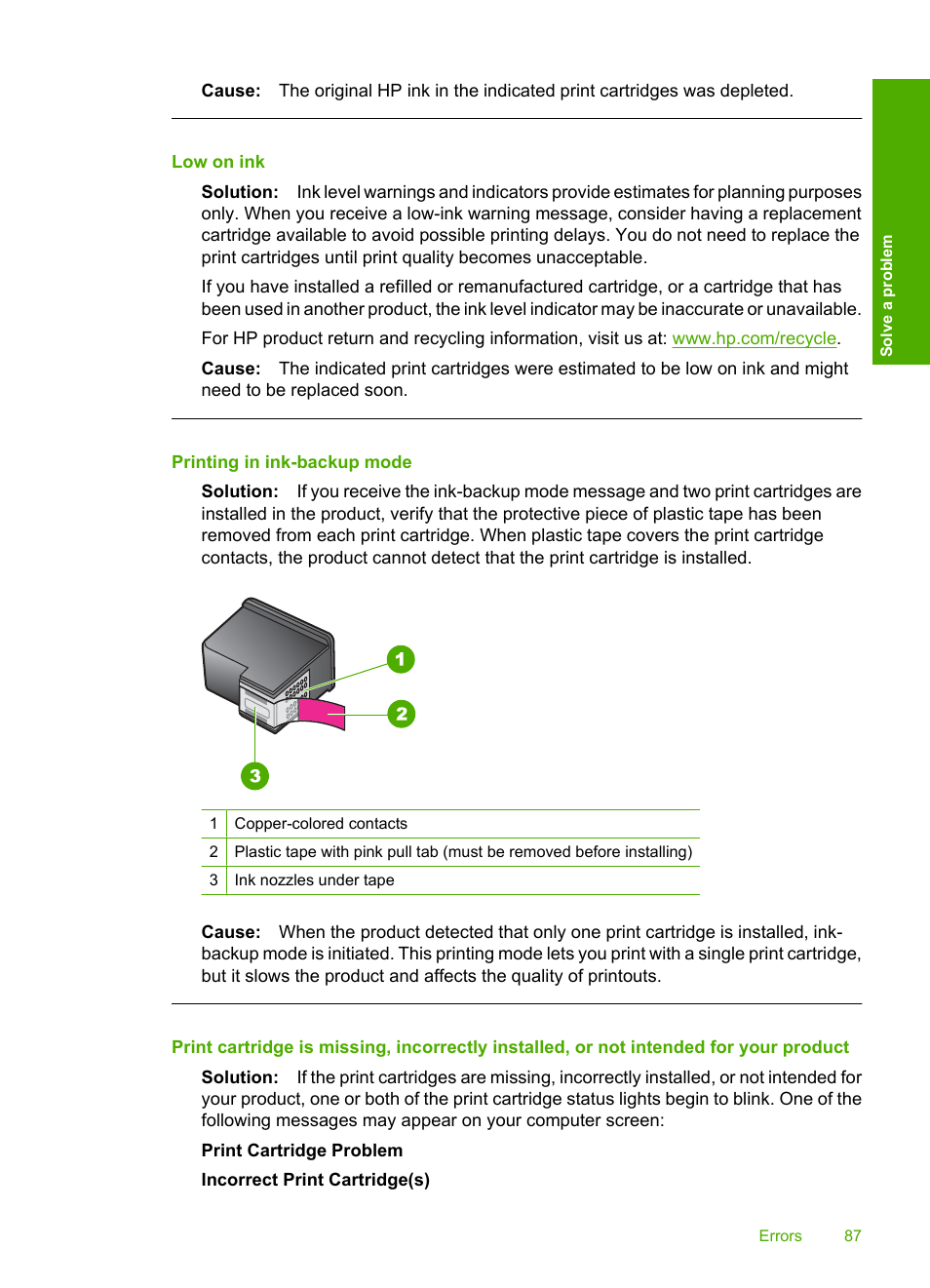 Low on ink, Printing in ink-backup mode | HP Deskjet F4480 User Manual | Page 90 / 113