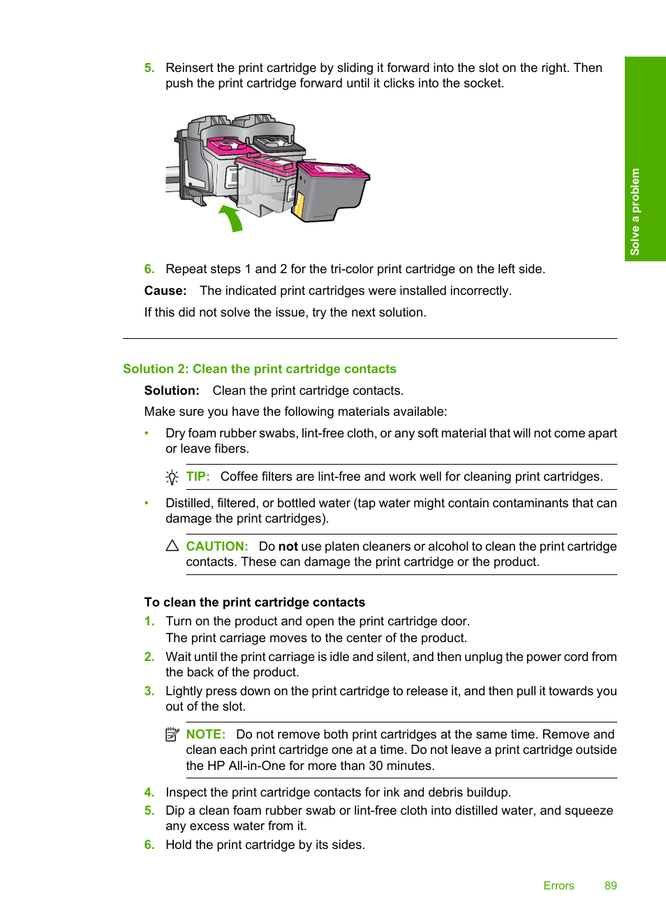 Solution 2: clean the print cartridge contacts | HP Deskjet F4480 User Manual | Page 92 / 113