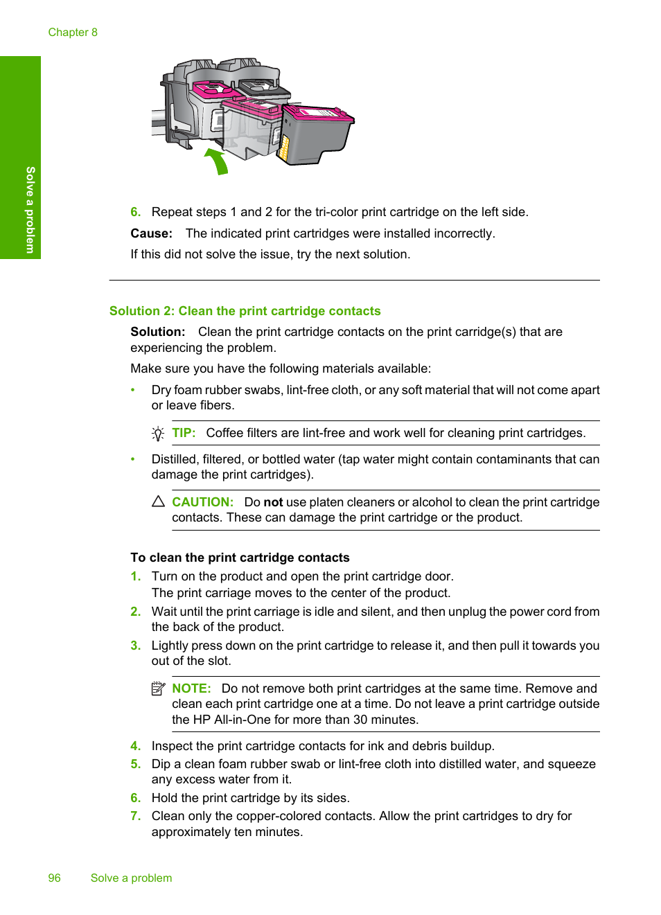 Solution 2: clean the print cartridge contacts | HP Deskjet F4480 User Manual | Page 99 / 113