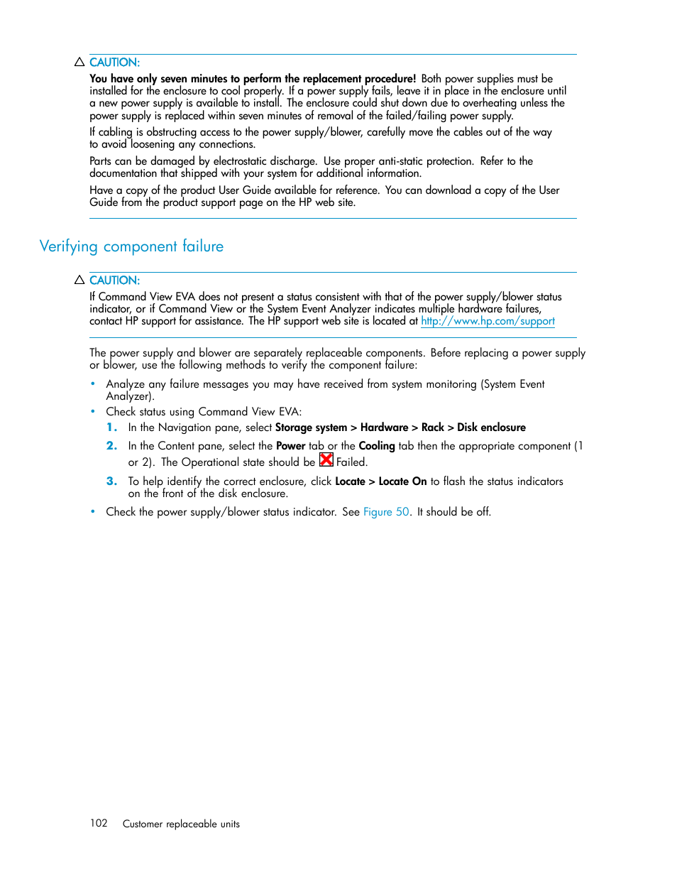 Verifying component failure | HP 4000.6000.8000 Enterprise Virtual Arrays User Manual | Page 102 / 169