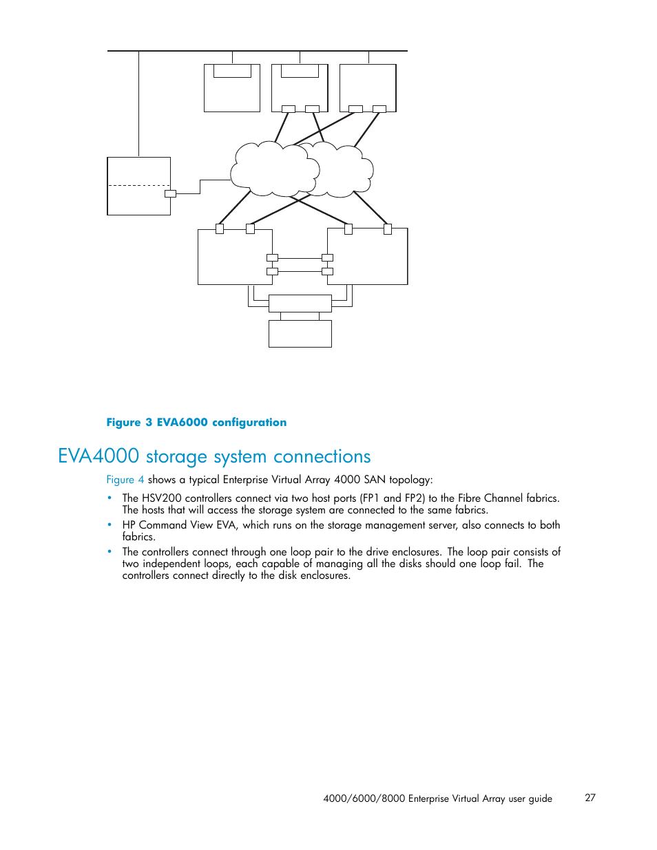 Eva4000 storage system connections, 3 eva6000 configuration | HP 4000.6000.8000 Enterprise Virtual Arrays User Manual | Page 27 / 169