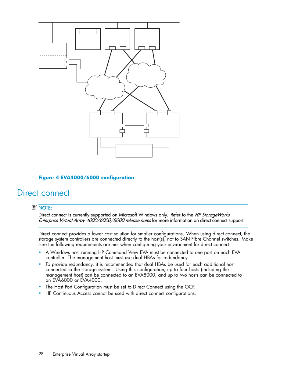 Direct connect, 4 eva4000/6000 configuration | HP 4000.6000.8000 Enterprise Virtual Arrays User Manual | Page 28 / 169