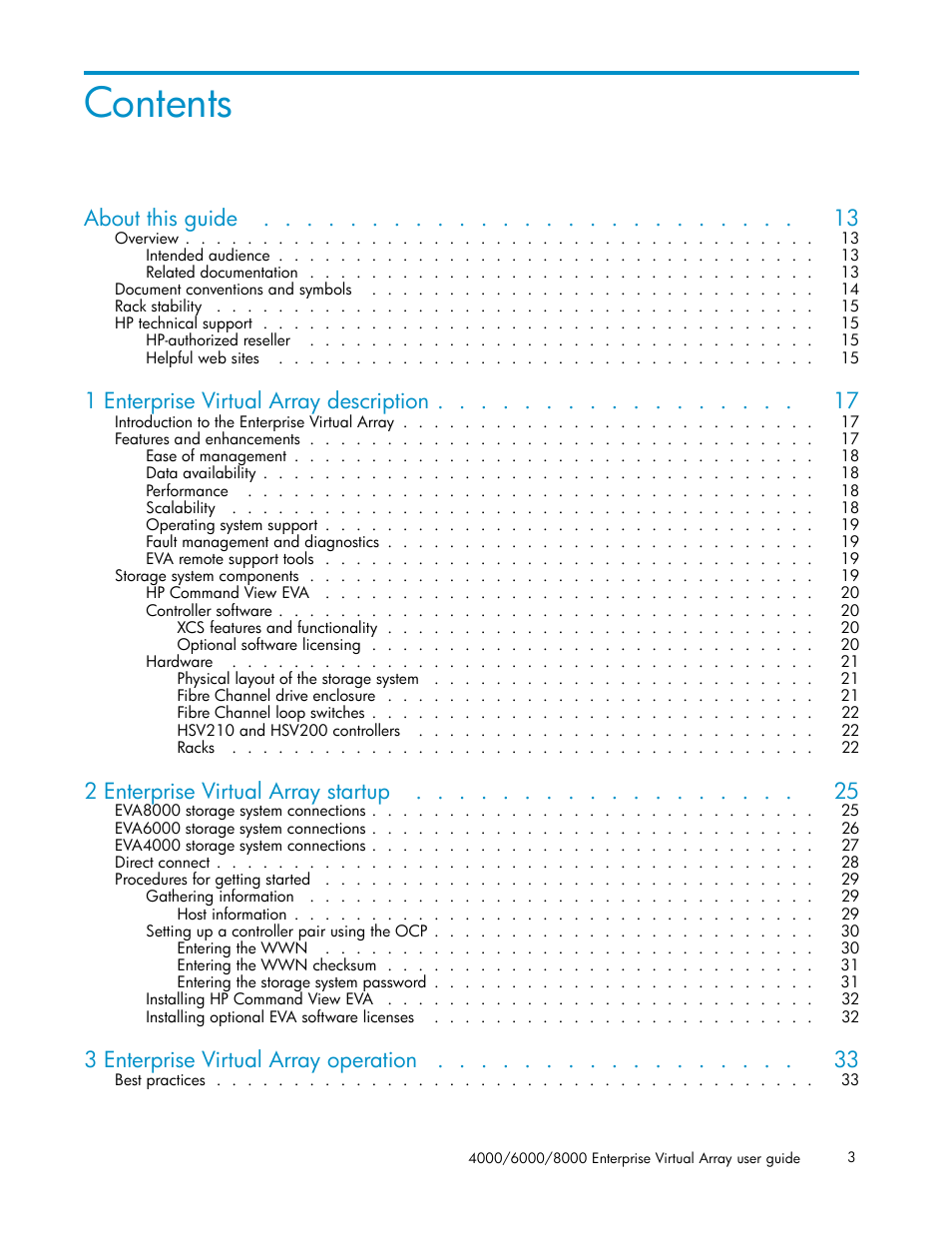 HP 4000.6000.8000 Enterprise Virtual Arrays User Manual | Page 3 / 169