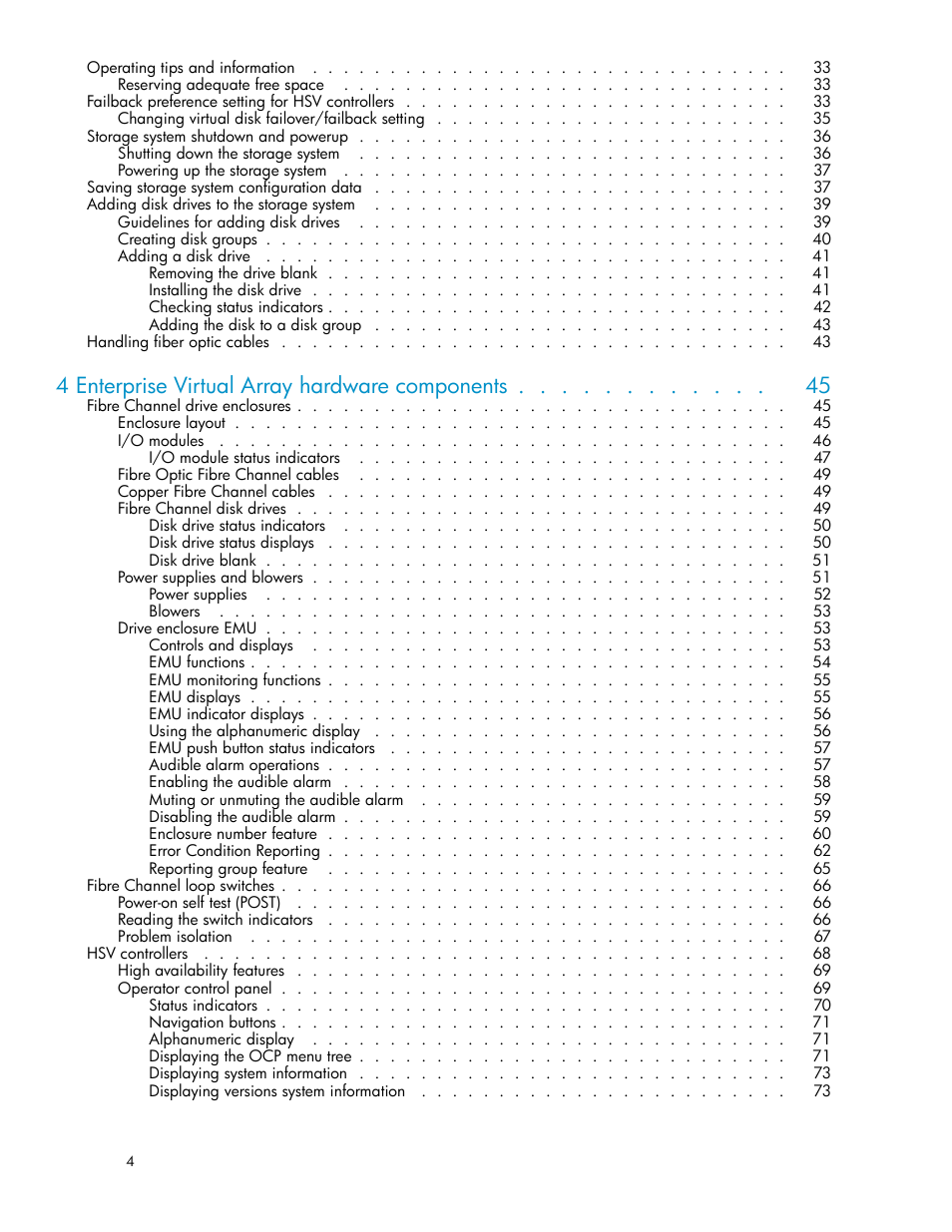 4 enterprise virtual array hardware components | HP 4000.6000.8000 Enterprise Virtual Arrays User Manual | Page 4 / 169