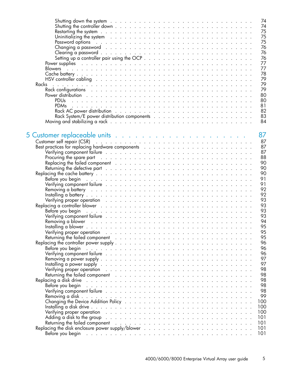 5 customer replaceable units | HP 4000.6000.8000 Enterprise Virtual Arrays User Manual | Page 5 / 169