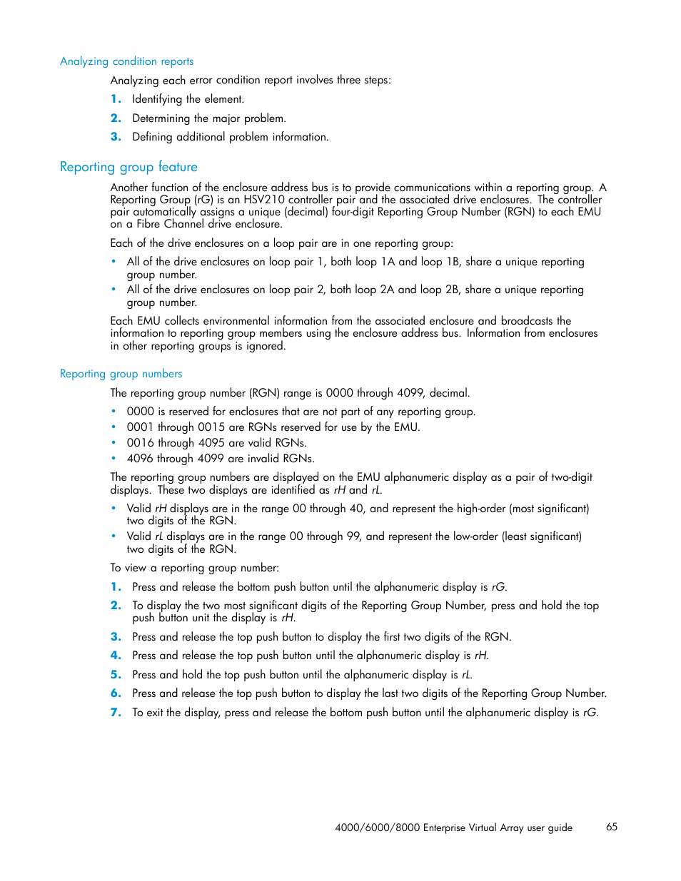 Reporting group feature | HP 4000.6000.8000 Enterprise Virtual Arrays User Manual | Page 65 / 169