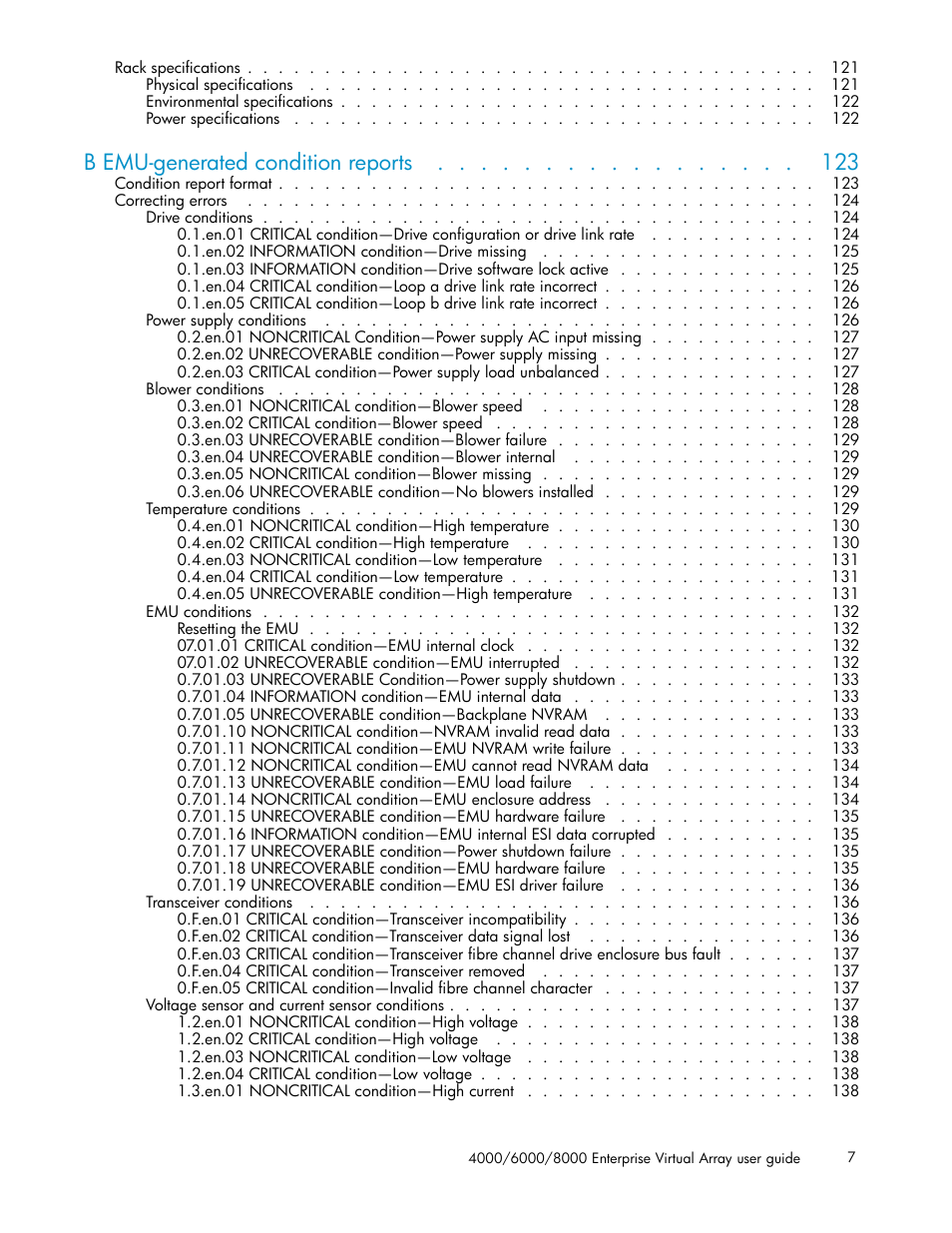 B emu-generated condition reports | HP 4000.6000.8000 Enterprise Virtual Arrays User Manual | Page 7 / 169