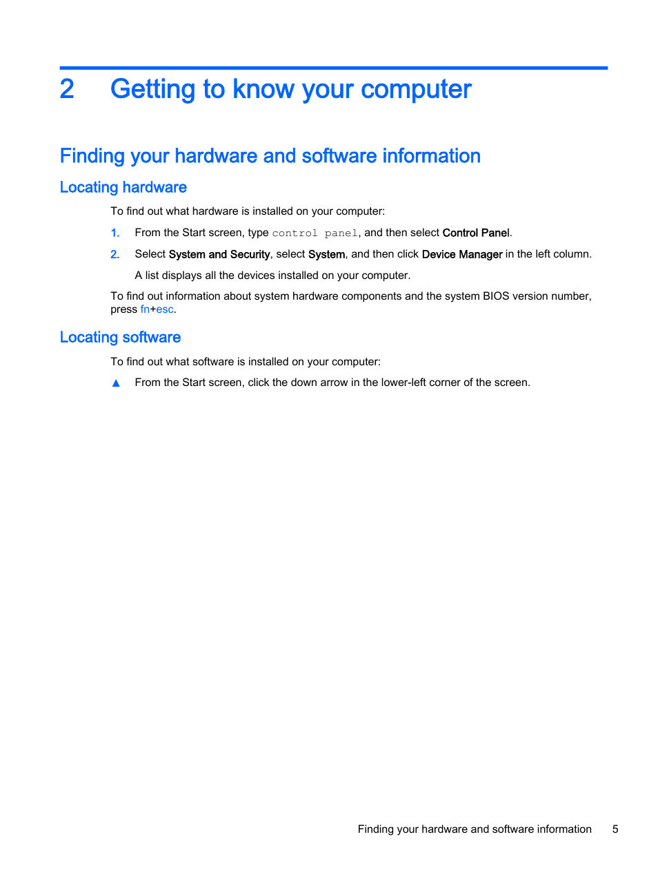 Getting to know your computer, Finding your hardware and software information, Locating hardware | Locating software, 2 getting to know your computer, Locating hardware locating software, Getting to, 2getting to know your computer | HP Pavilion 14z-v000 CTO Notebook PC User Manual | Page 15 / 82