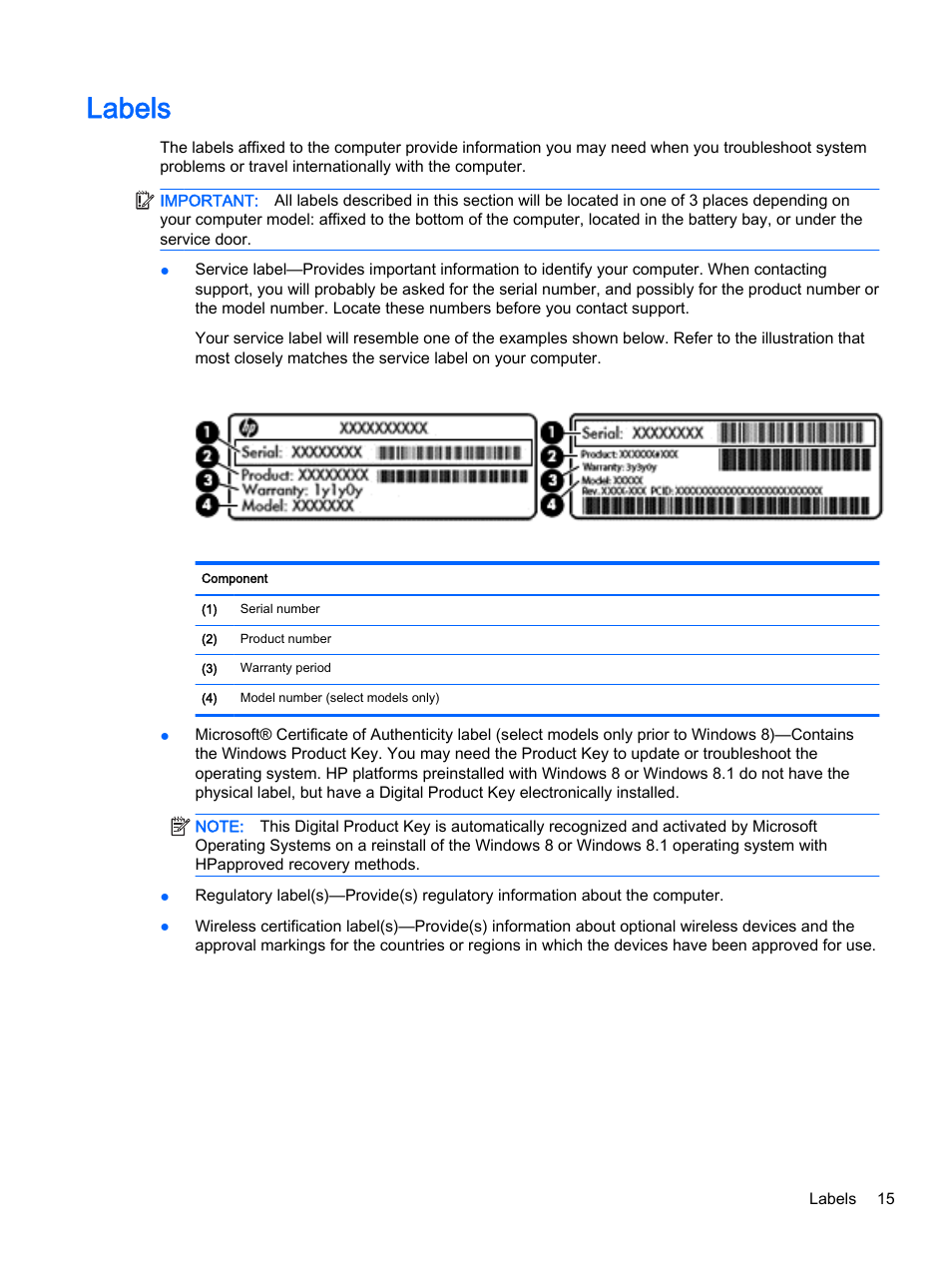 Labels | HP Pavilion 14z-v000 CTO Notebook PC User Manual | Page 25 / 82