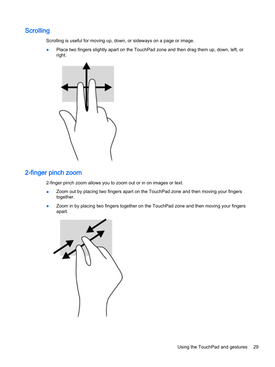 Scrolling, Finger pinch zoom, Scrolling 2-finger pinch zoom | HP Pavilion 14z-v000 CTO Notebook PC User Manual | Page 39 / 82