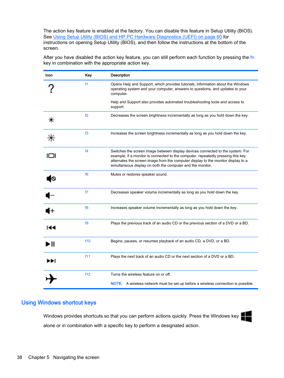Using windows shortcut keys | HP Pavilion 14z-v000 CTO Notebook PC User Manual | Page 48 / 82