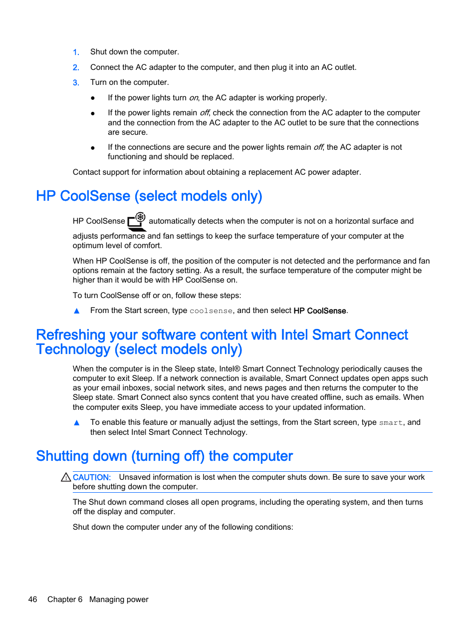 Hp coolsense (select models only), Shutting down (turning off) the computer | HP Pavilion 14z-v000 CTO Notebook PC User Manual | Page 56 / 82