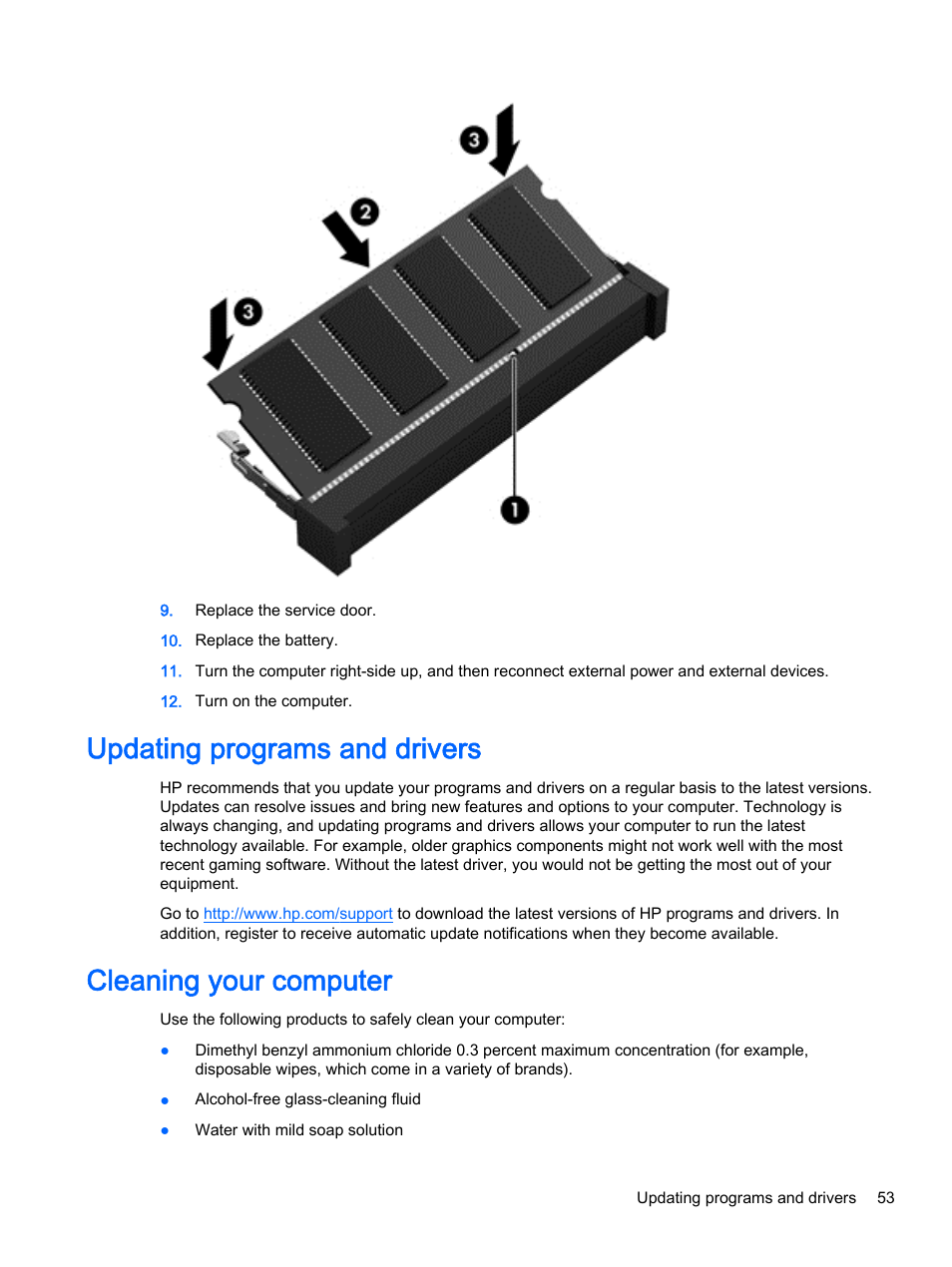 Updating programs and drivers, Cleaning your computer | HP Pavilion 14z-v000 CTO Notebook PC User Manual | Page 63 / 82