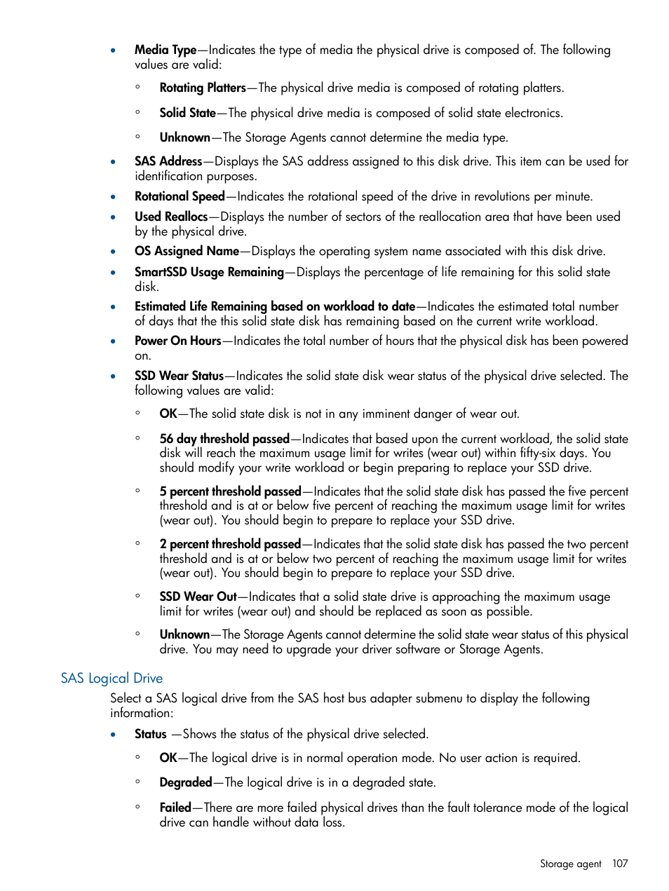 Sas logical drive | HP Insight Management Agents User Manual | Page 107 / 177