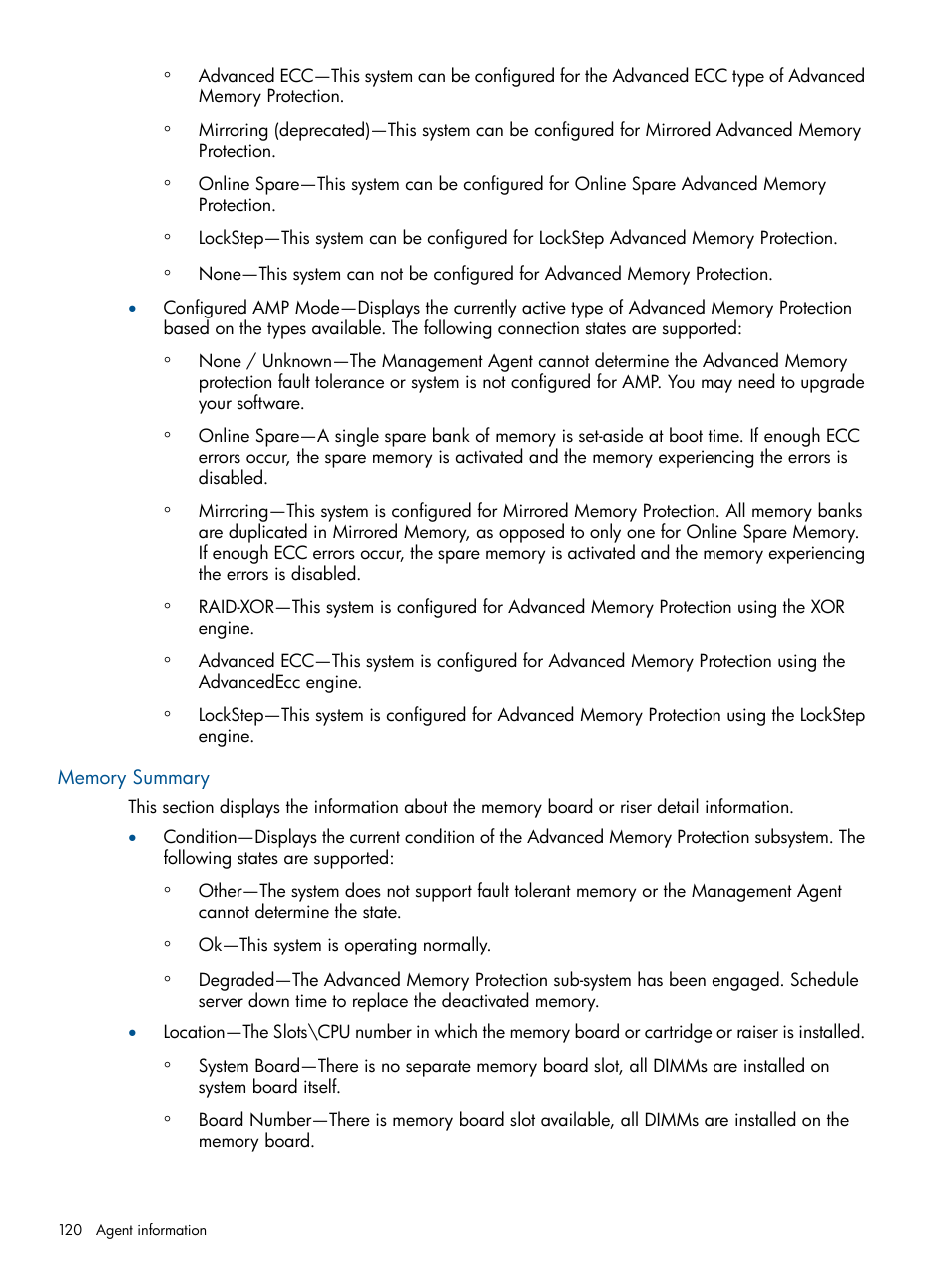 Memory summary | HP Insight Management Agents User Manual | Page 120 / 177