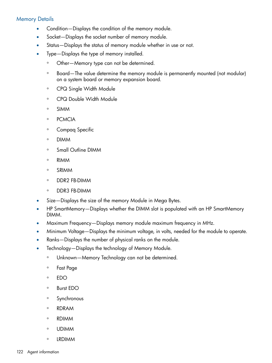 Memory details | HP Insight Management Agents User Manual | Page 122 / 177