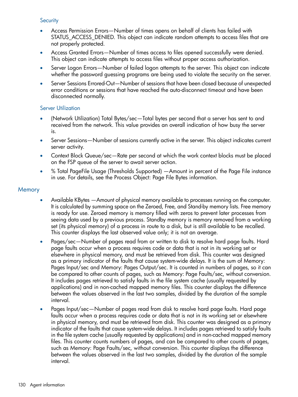 Security, Server utilization, Memory | Security server utilization | HP Insight Management Agents User Manual | Page 130 / 177