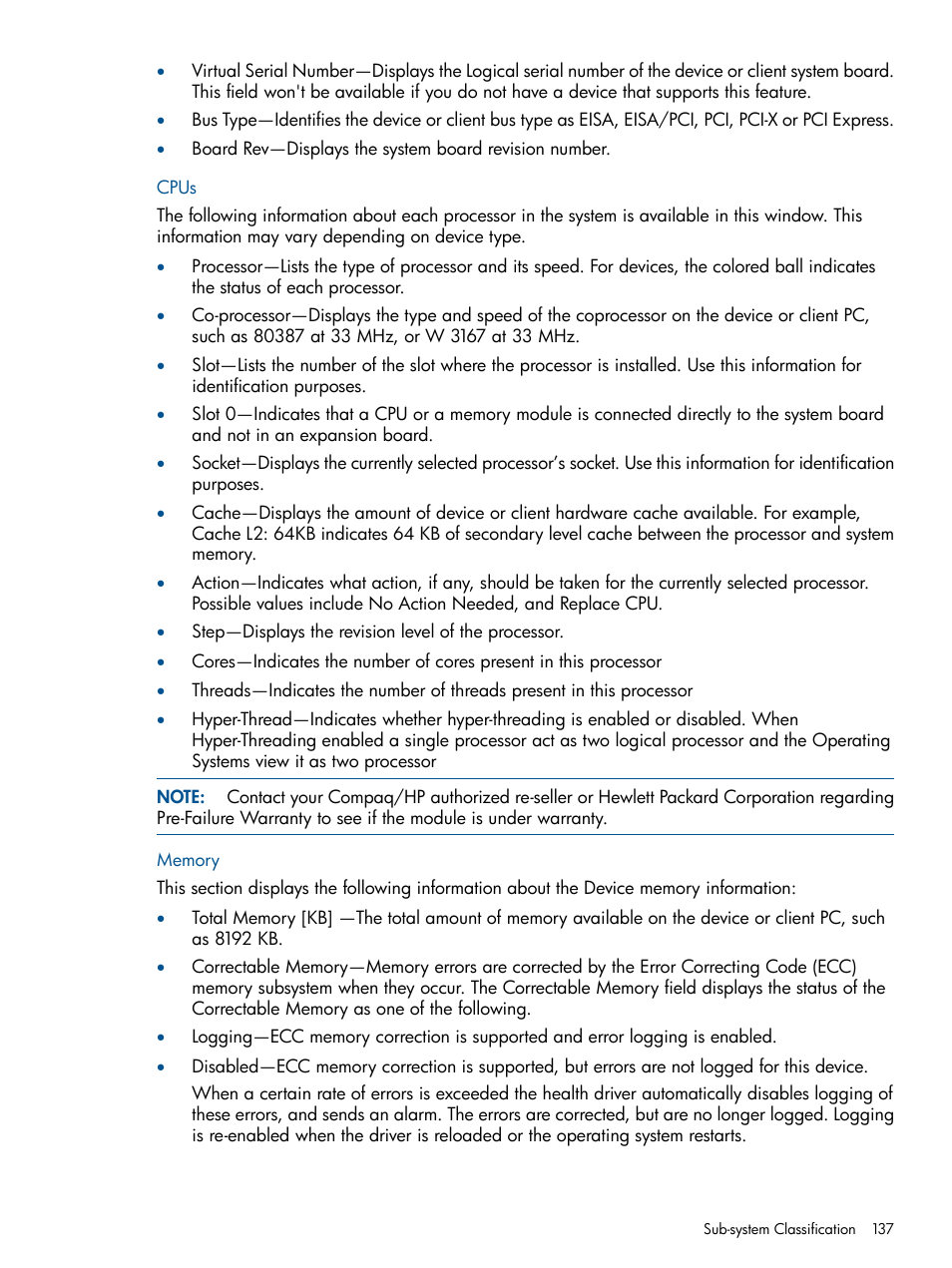 Cpus, Memory | HP Insight Management Agents User Manual | Page 137 / 177