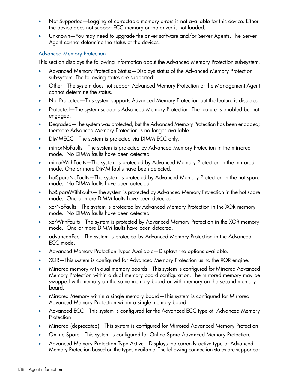 Advanced memory protection | HP Insight Management Agents User Manual | Page 138 / 177