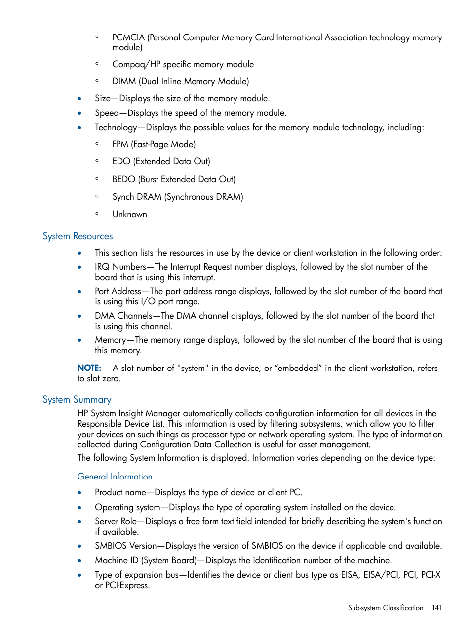 System resources, System summary, General information | System resources system summary | HP Insight Management Agents User Manual | Page 141 / 177