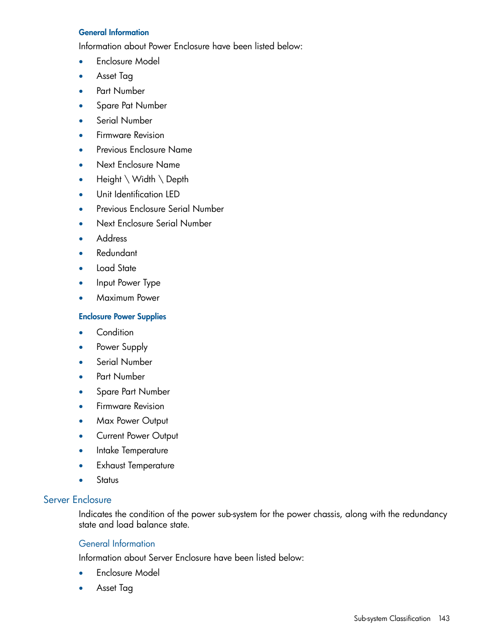 General information, Enclosure power supplies, Server enclosure | HP Insight Management Agents User Manual | Page 143 / 177