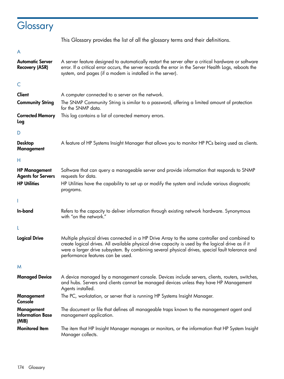 Glossary | HP Insight Management Agents User Manual | Page 174 / 177