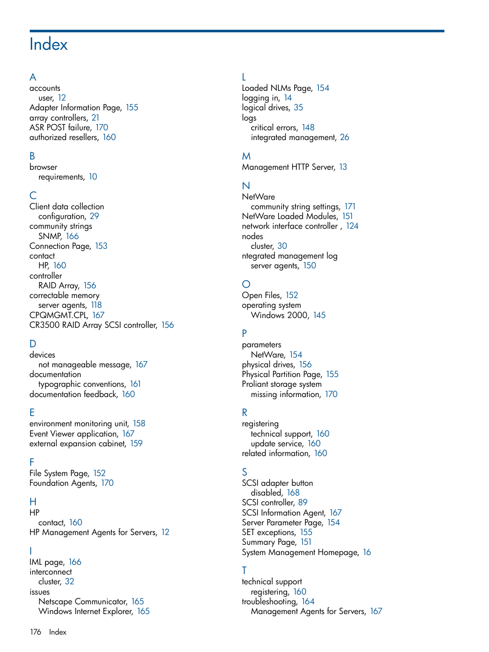 Index | HP Insight Management Agents User Manual | Page 176 / 177