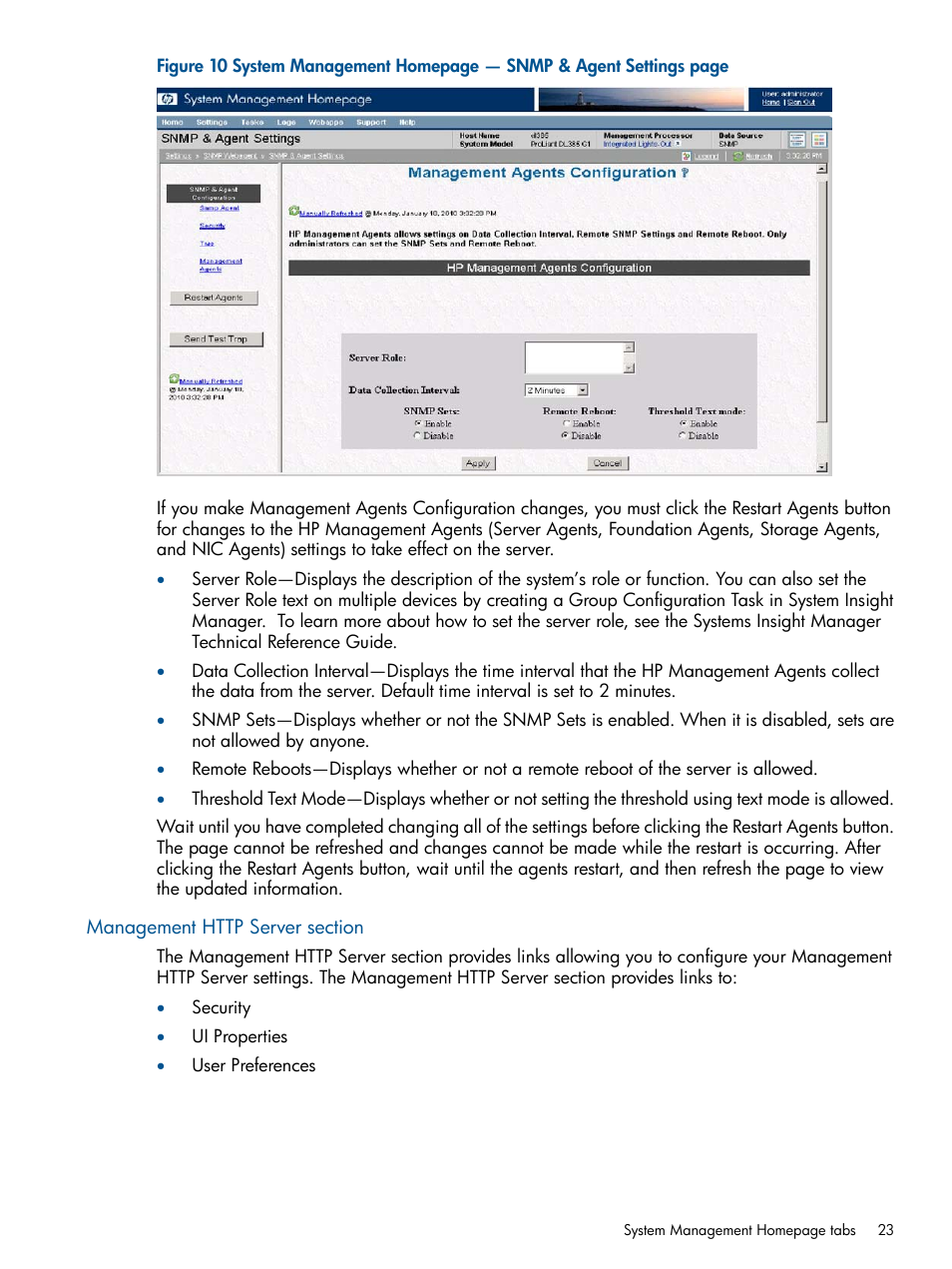 Management http server section | HP Insight Management Agents User Manual | Page 23 / 177