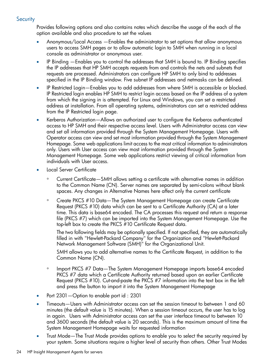 Security | HP Insight Management Agents User Manual | Page 24 / 177