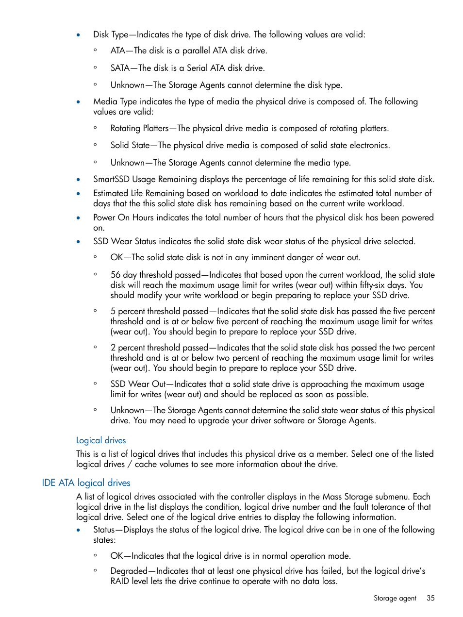 Logical drives, Ide ata logical drives | HP Insight Management Agents User Manual | Page 35 / 177