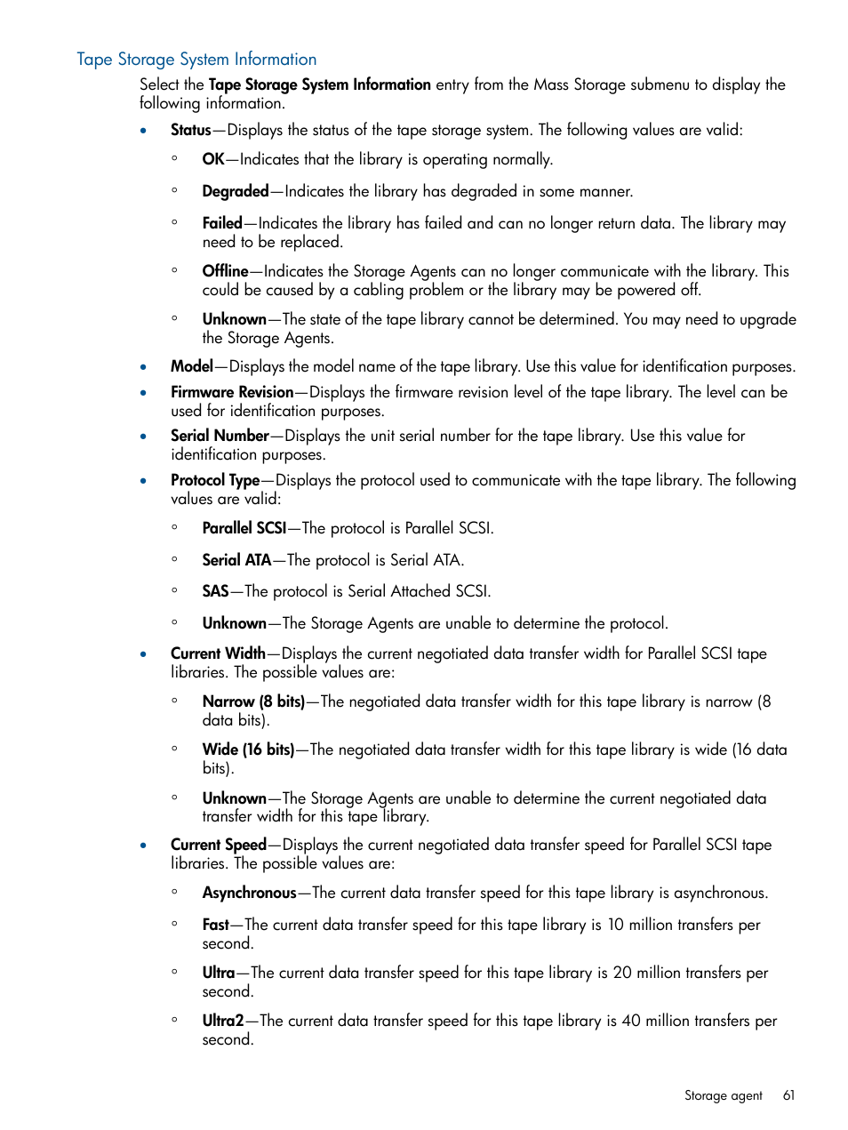 Tape storage system information | HP Insight Management Agents User Manual | Page 61 / 177