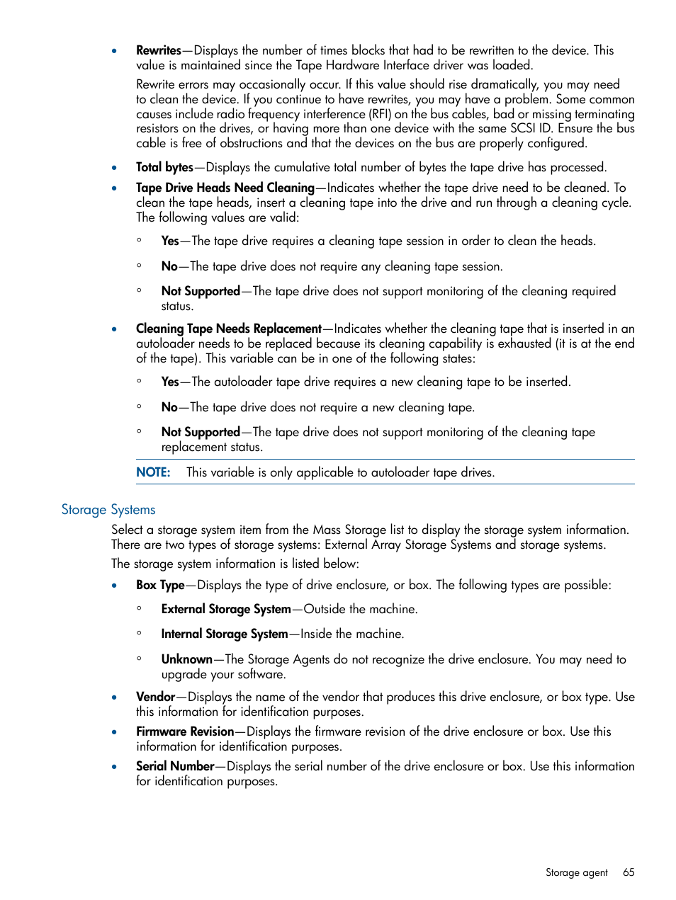 Storage systems | HP Insight Management Agents User Manual | Page 65 / 177