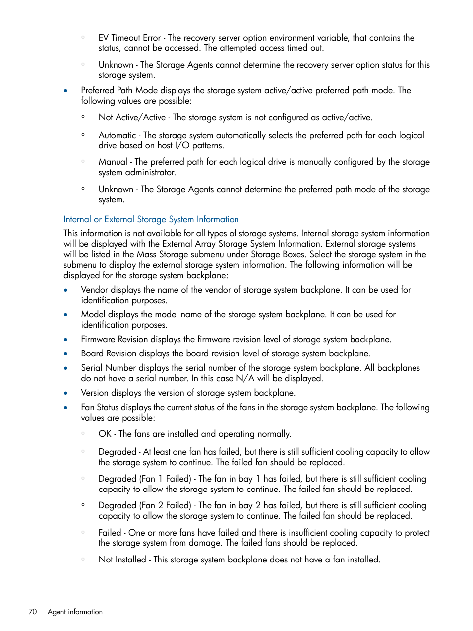 Internal or external storage system information | HP Insight Management Agents User Manual | Page 70 / 177