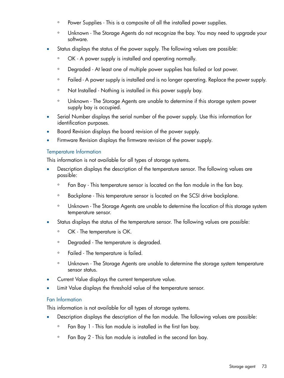 Temperature information, Fan information, Temperature information fan information | HP Insight Management Agents User Manual | Page 73 / 177