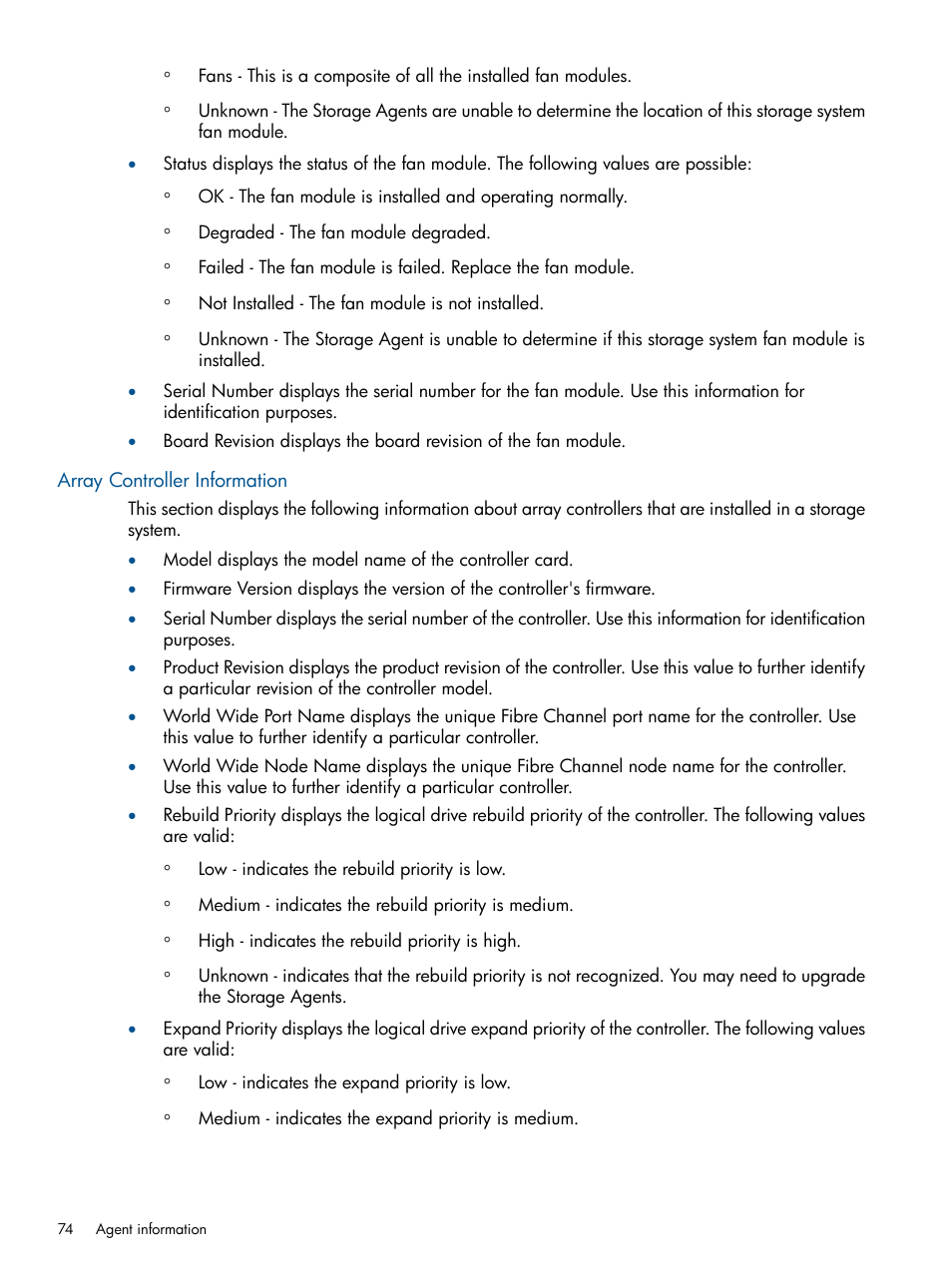 Array controller information | HP Insight Management Agents User Manual | Page 74 / 177