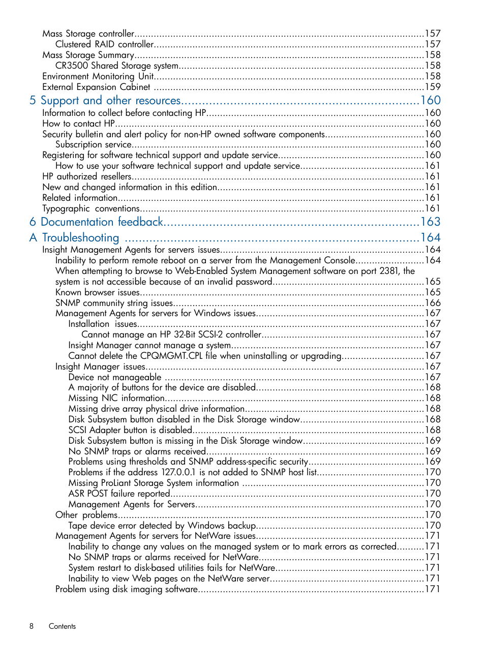 5 support and other resources, 6 documentation feedback a troubleshooting | HP Insight Management Agents User Manual | Page 8 / 177