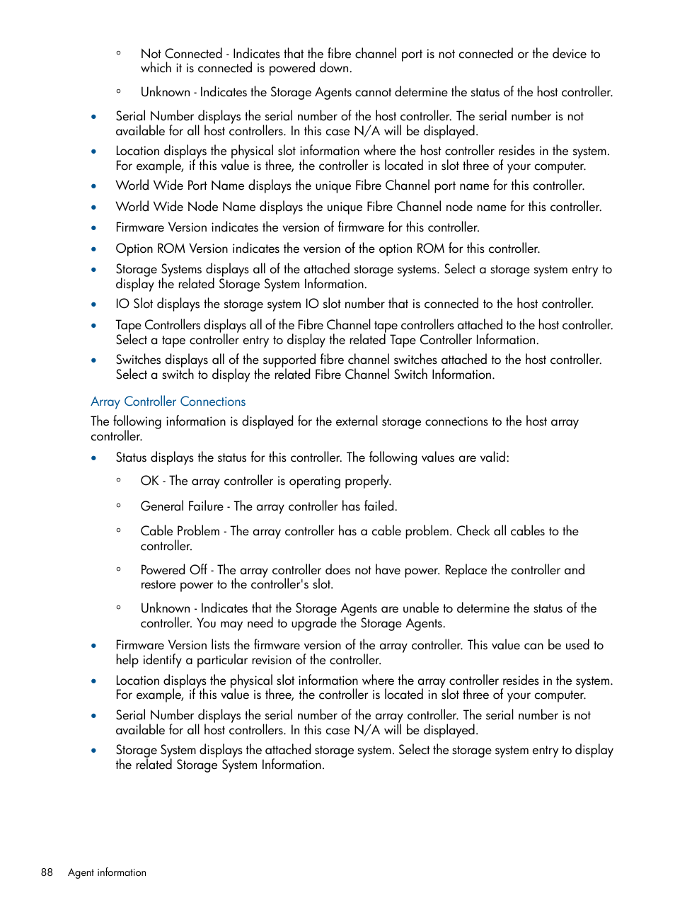 Array controller connections | HP Insight Management Agents User Manual | Page 88 / 177