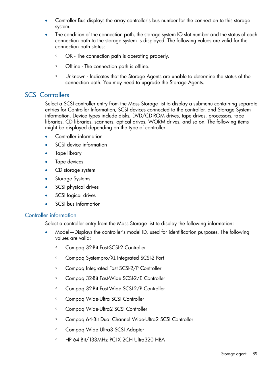 Scsi controllers, Controller information | HP Insight Management Agents User Manual | Page 89 / 177