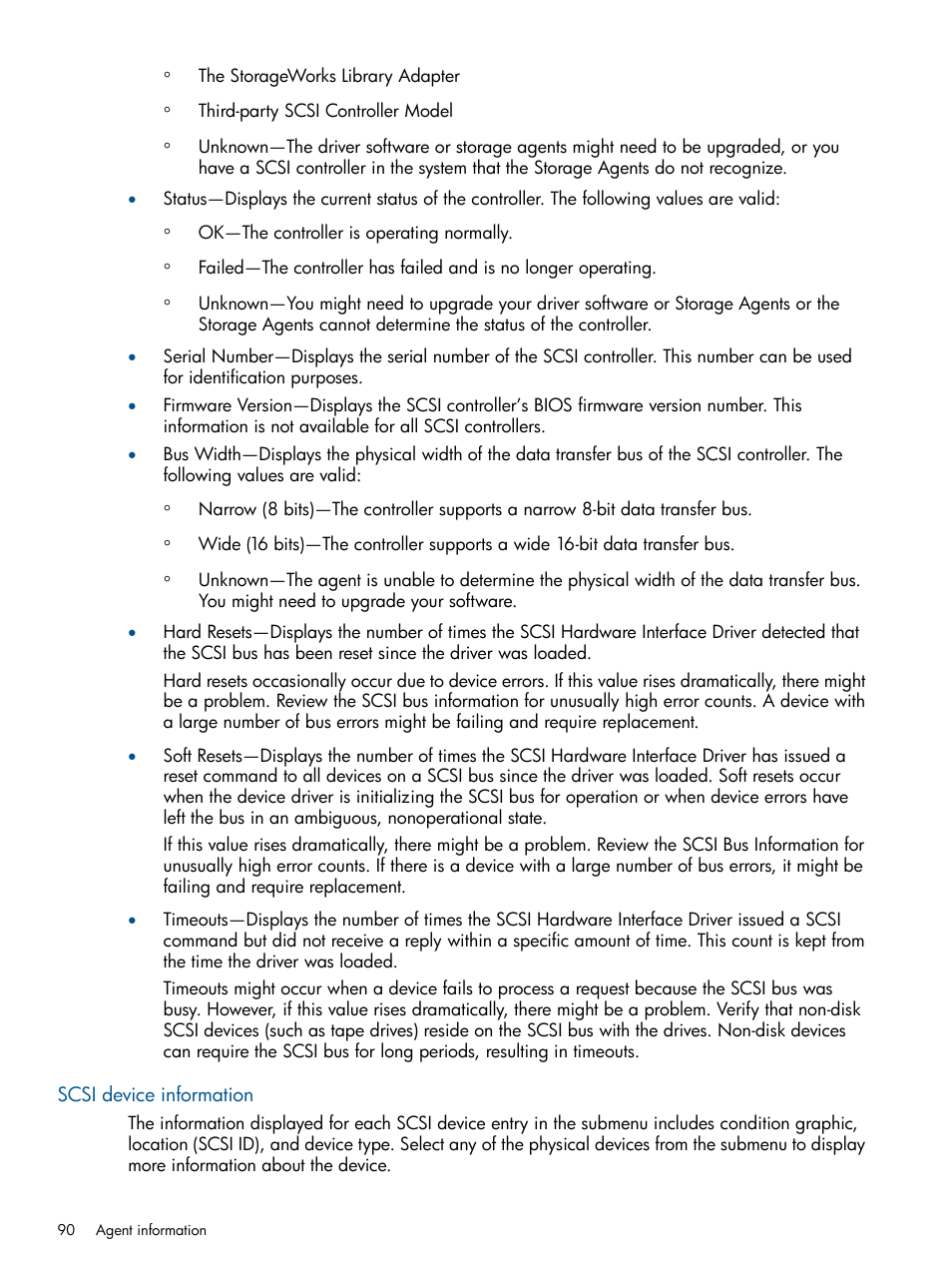 Scsi device information | HP Insight Management Agents User Manual | Page 90 / 177