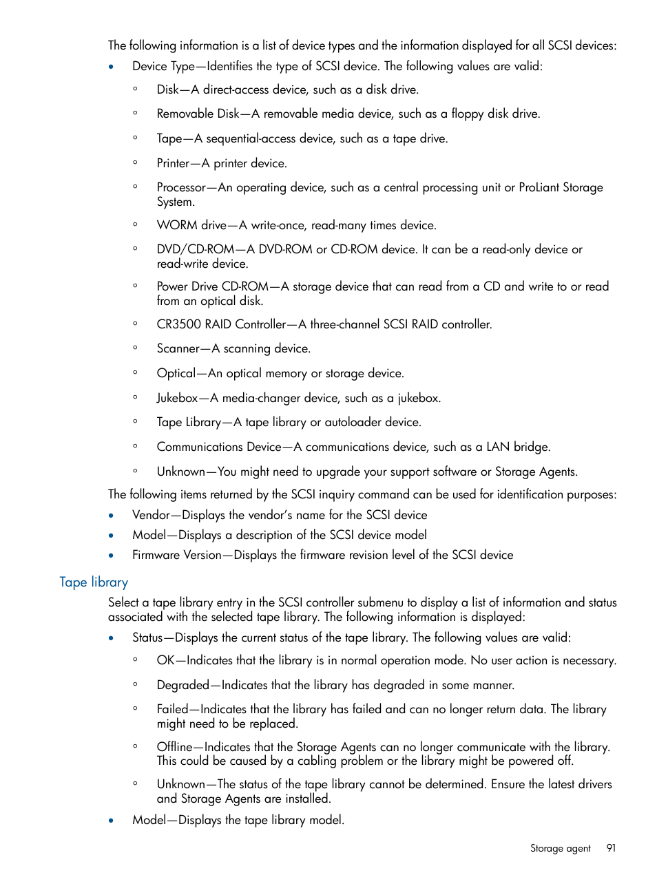 Tape library | HP Insight Management Agents User Manual | Page 91 / 177