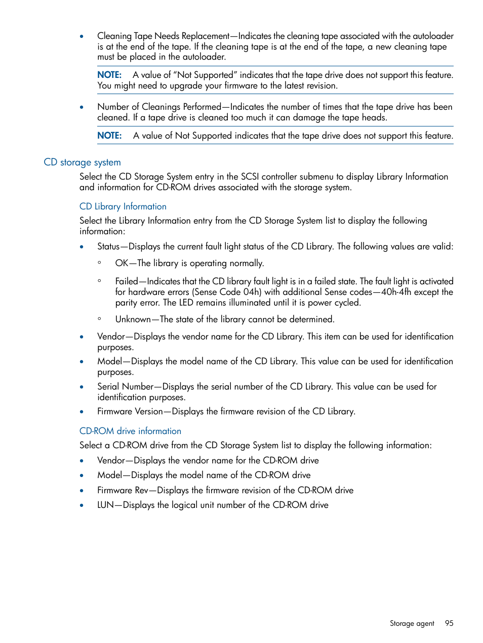 Cd storage system, Cd library information, Cd-rom drive information | Cd library information cd-rom drive information | HP Insight Management Agents User Manual | Page 95 / 177